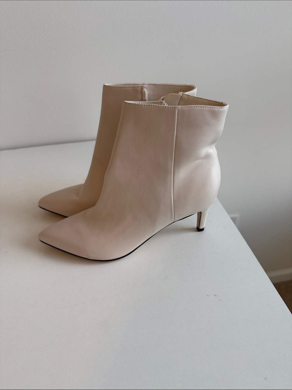 Nine West Cream Pointed Toe Ankle Booties with Kitten Heel